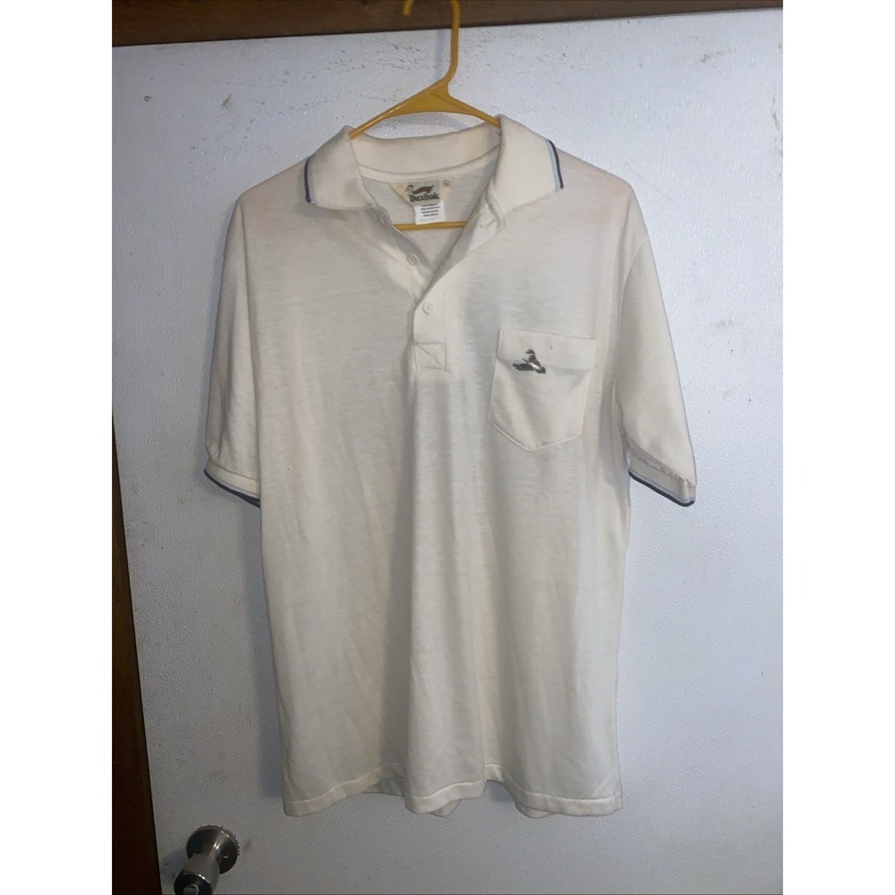 Vintage Duxbak Wood duck Embroidered Logo Polo Shirt White Sz‎ L